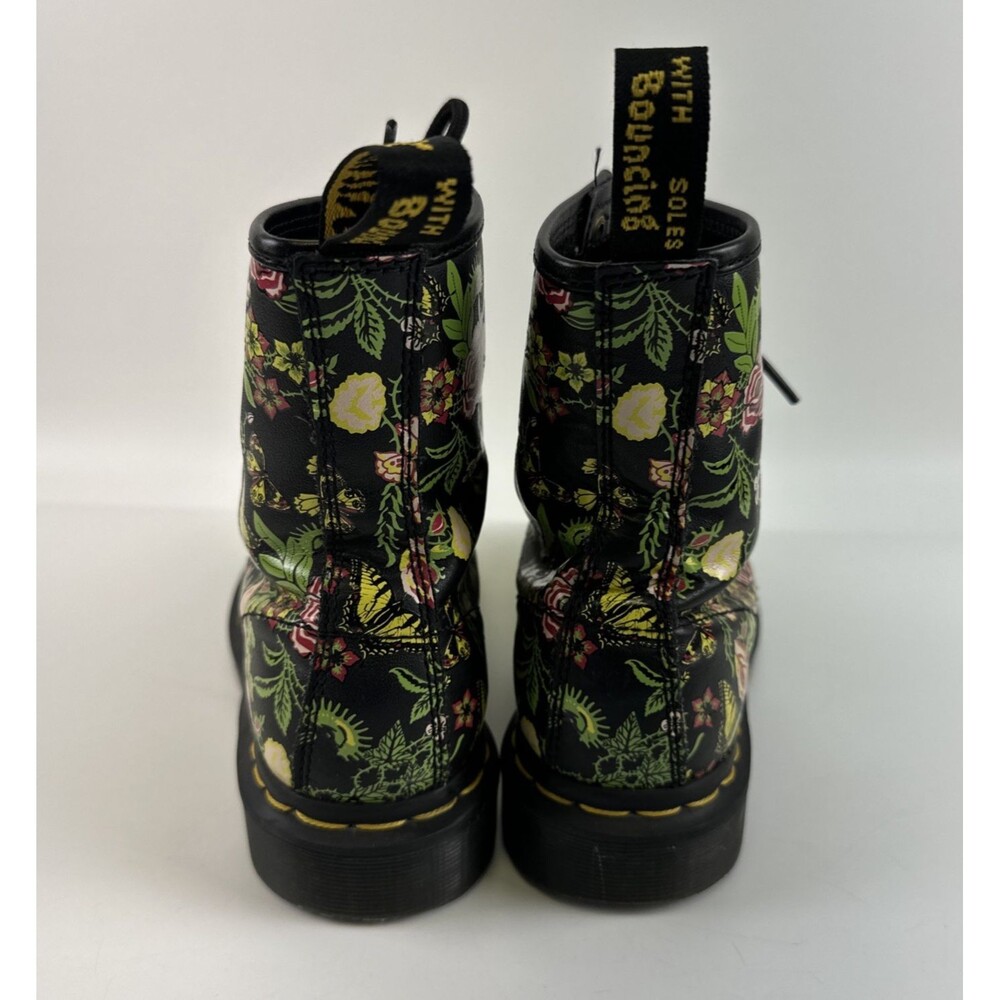 Dr Martens Floral Bloom Leather Combat Boot Lace Up Ankle Black Pink Womens 6 - Picture 5 of 13